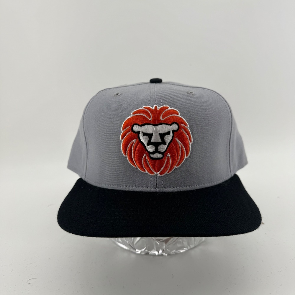 Vintage New Era Pro Model Fitted Hat 7 7/8 Grey Black Lion Logo Deadstock USA